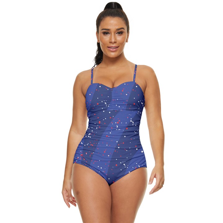 Texture Multicolour Ink Dip Flare Retro Full Coverage Swimsuit