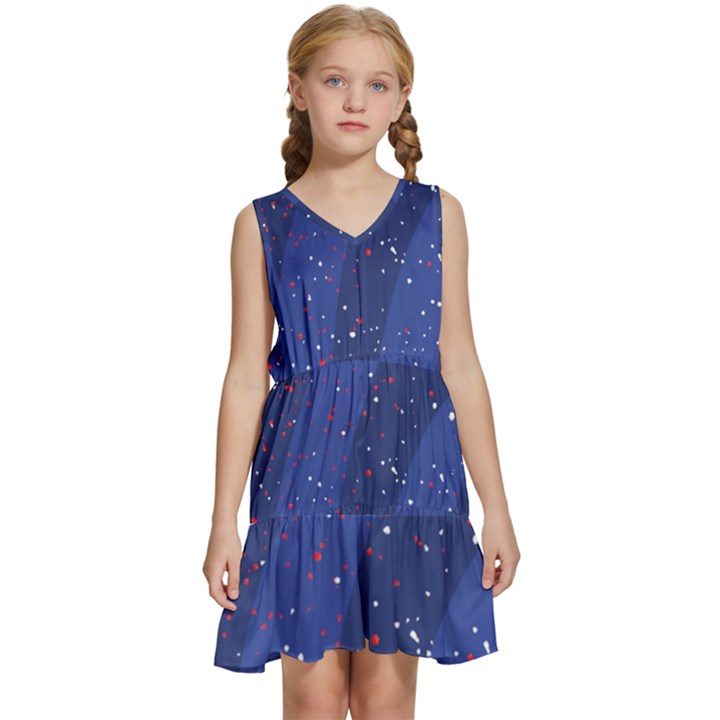 Texture Multicolour Ink Dip Flare Kids  Sleeveless Tiered Mini Dress