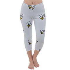 Pattern Leaves Daisies Print Capri Winter Leggings  by Cemarart