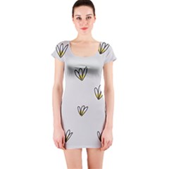 Pattern Leaves Daisies Print Short Sleeve Bodycon Dress by Cemarart