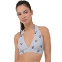 Pattern Leaves Daisies Print Halter Plunge Bikini Top View1