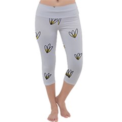 Pattern Leaves Daisies Print Capri Yoga Leggings by Cemarart