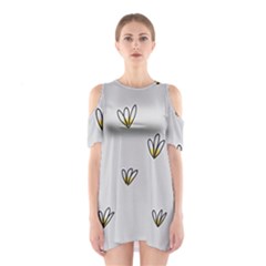 Pattern Leaves Daisies Print Shoulder Cutout One Piece Dress by Cemarart