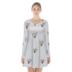 Pattern Leaves Daisies Print Long Sleeve Velvet V-neck Dress by Cemarart