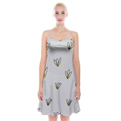 Pattern Leaves Daisies Print Spaghetti Strap Velvet Dress by Cemarart