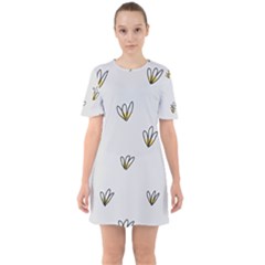 Pattern Leaves Daisies Print Sixties Short Sleeve Mini Dress by Cemarart