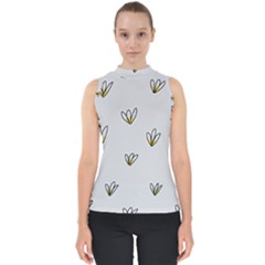 Pattern Leaves Daisies Print Mock Neck Shell Top by Cemarart