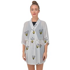 Pattern Leaves Daisies Print Half Sleeve Chiffon Kimono by Cemarart