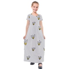 Pattern Leaves Daisies Print Kids  Short Sleeve Maxi Dress by Cemarart