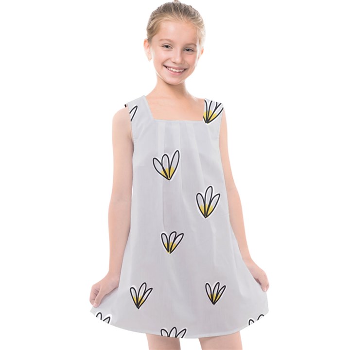 Pattern Leaves Daisies Print Kids  Cross Back Dress