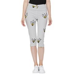 Pattern Leaves Daisies Print Inside Out Lightweight Velour Capri Leggings  by Cemarart