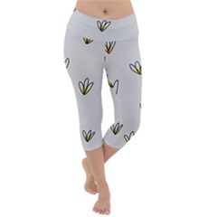 Pattern Leaves Daisies Print Lightweight Velour Capri Yoga Leggings by Cemarart