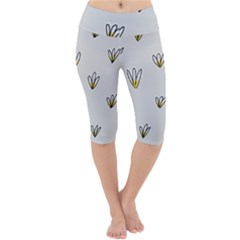 Pattern Leaves Daisies Print Lightweight Velour Cropped Yoga Leggings by Cemarart