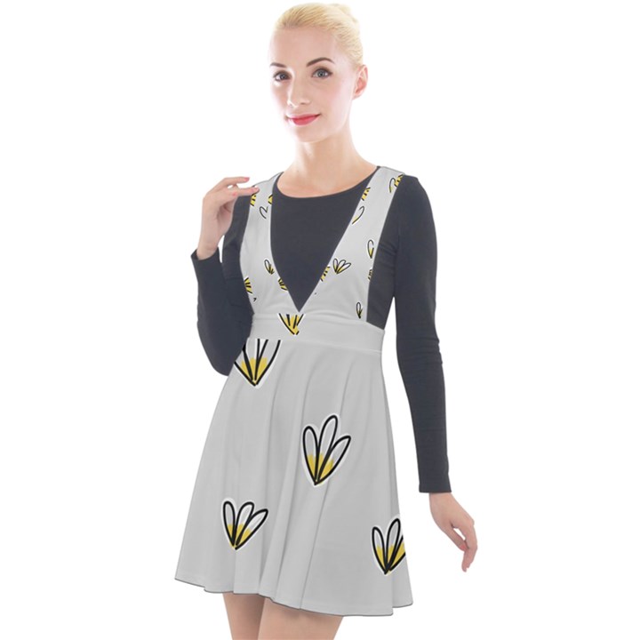 Pattern Leaves Daisies Print Plunge Pinafore Velour Dress