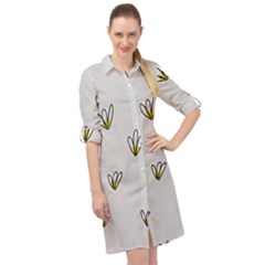 Pattern Leaves Daisies Print Long Sleeve Mini Shirt Dress by Cemarart