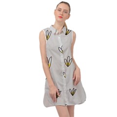 Pattern Leaves Daisies Print Sleeveless Shirt Dress by Cemarart