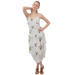 Pattern Leaves Daisies Print Layered Bottom Dress by Cemarart