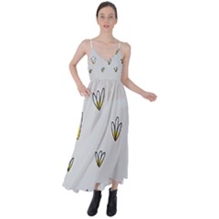 Pattern Leaves Daisies Print Tie Back Maxi Dress by Cemarart