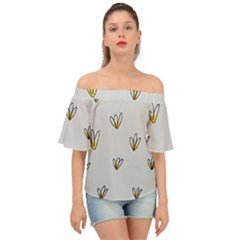 Pattern Leaves Daisies Print Off Shoulder Short Sleeve Top by Cemarart