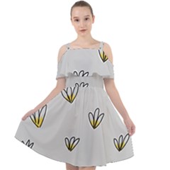 Pattern Leaves Daisies Print Cut Out Shoulders Chiffon Dress by Cemarart