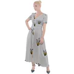 Pattern Leaves Daisies Print Button Up Short Sleeve Maxi Dress by Cemarart