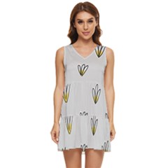 Pattern Leaves Daisies Print Tiered Sleeveless Mini Dress by Cemarart