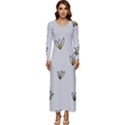 Pattern Leaves Daisies Print Long Sleeve Longline Maxi Dress View1