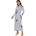 Pattern Leaves Daisies Print Long Sleeve Longline Maxi Dress View2