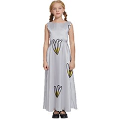 Pattern Leaves Daisies Print Kids  Satin Sleeveless Maxi Dress by Cemarart