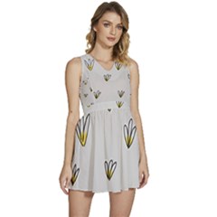 Pattern Leaves Daisies Print Sleeveless High Waist Mini Dress by Cemarart