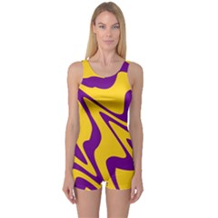 Waves Pattern Lines Wiggly One Piece Boyleg Swimsuit by Cemarart