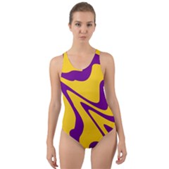 Waves Pattern Lines Wiggly Cut-out Back One Piece Swimsuit by Cemarart