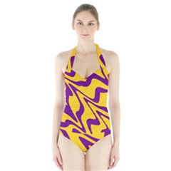 Waves Pattern Lines Wiggly Halter Swimsuit by Cemarart