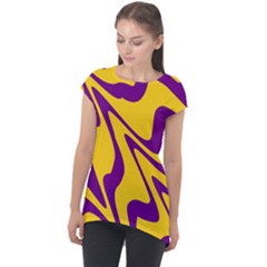 Waves Pattern Lines Wiggly Cap Sleeve High Low Top by Cemarart