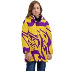 Waves Pattern Lines Wiggly Kids  Hooded Longline Puffer Jacket by Cemarart