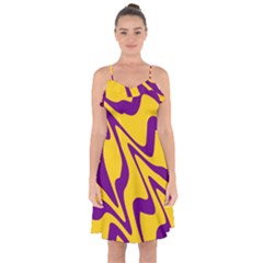 Waves Pattern Lines Wiggly Ruffle Detail Chiffon Dress by Cemarart