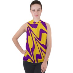 Waves Pattern Lines Wiggly Mock Neck Chiffon Sleeveless Top by Cemarart