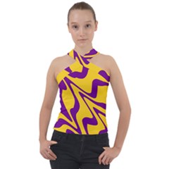 Waves Pattern Lines Wiggly Cross Neck Velour Top by Cemarart