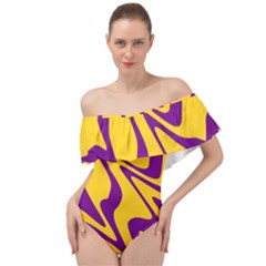 Waves Pattern Lines Wiggly Off Shoulder Velour Bodysuit  by Cemarart