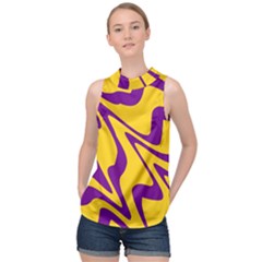 Waves Pattern Lines Wiggly High Neck Satin Top by Cemarart