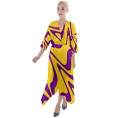 Waves Pattern Lines Wiggly Quarter Sleeve Wrap Front Maxi Dress by Cemarart