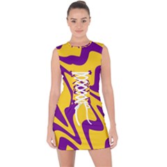 Waves Pattern Lines Wiggly Lace Up Front Bodycon Dress by Cemarart