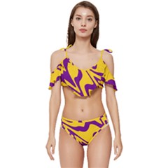 Waves Pattern Lines Wiggly Ruffle Edge Tie Up Bikini Set	 by Cemarart