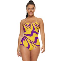 Waves Pattern Lines Wiggly Retro Full Coverage Swimsuit by Cemarart