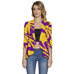 Waves Pattern Lines Wiggly Women s 3/4 Sleeve Ruffle Edge Open Front Jacket by Cemarart