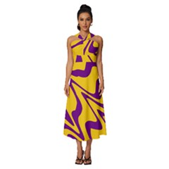 Waves Pattern Lines Wiggly Sleeveless Cross Front Cocktail Midi Chiffon Dress by Cemarart