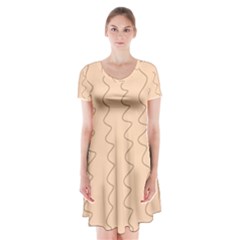 Lines Pattern Wiggly Minimal Print Short Sleeve V-neck Flare Dress by Cemarart