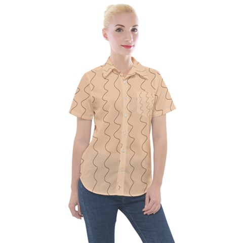 Lines Pattern Wiggly Minimal Print Women s Short Sleeve Pocket Shirt by Cemarart