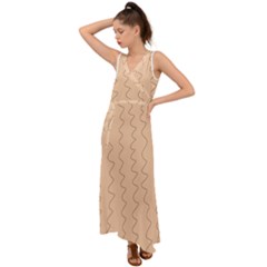 Lines Pattern Wiggly Minimal Print V-neck Chiffon Maxi Dress by Cemarart