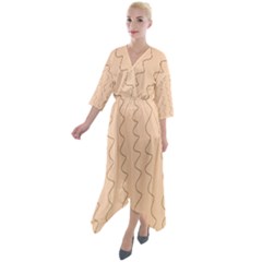 Lines Pattern Wiggly Minimal Print Quarter Sleeve Wrap Front Maxi Dress by Cemarart